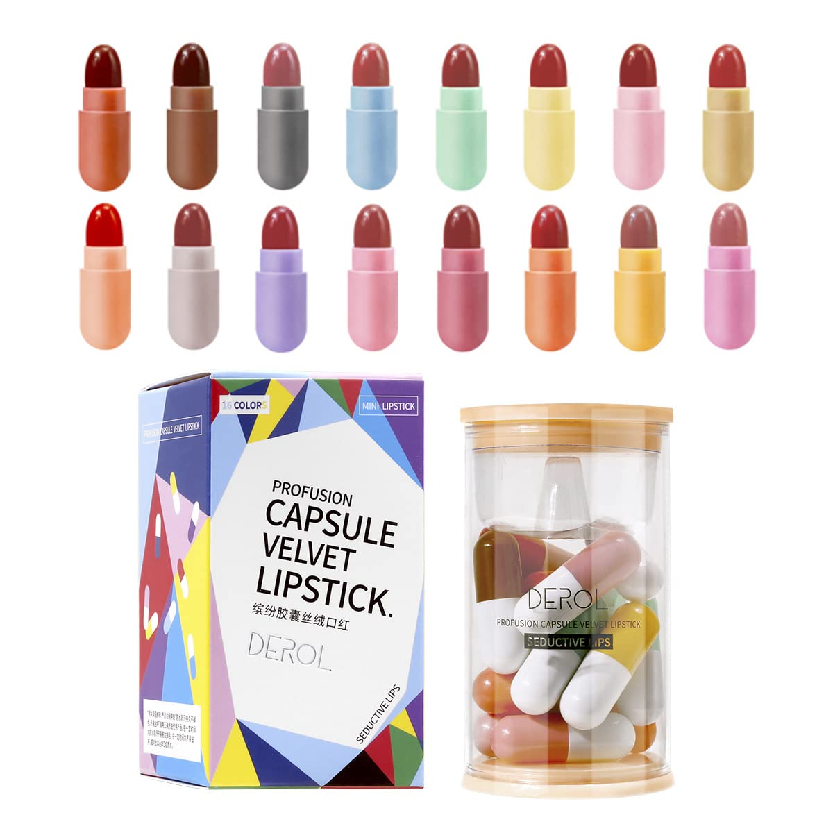 コスメいろいろ Amazon.com : PICKX Mini Cute Capsule Lipstick Set, 16 Matte